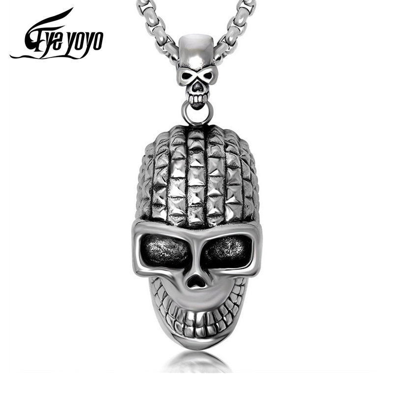 

EyeYoYo Male Domineering Skull Personality Rivet Smiling Skull Punk Necklace