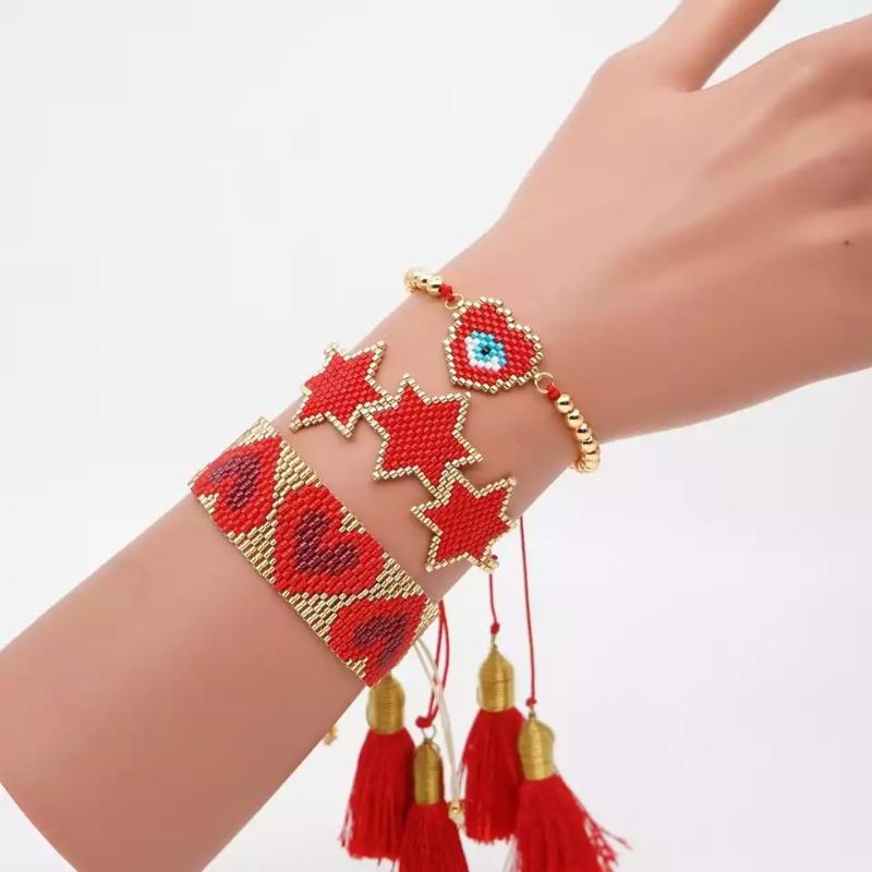 

GRAPES Boho MIYUKI Bracelets Love Heart Bracelets for Women Evil Eye pulseras Square Bead Star Charm Jewelry with Tassel Knotted