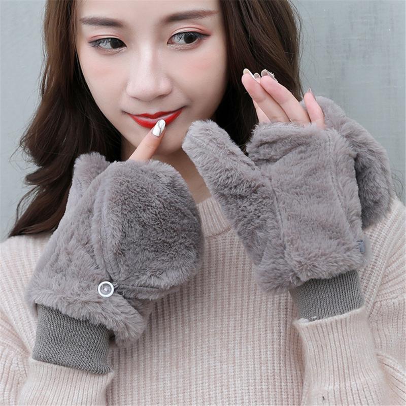 

Fashion Women Winter Warm Mittens Windproof Plush Faux Fur Gloves Velvet Thicken Soft Stretch Flip Type Gloves Hand Warmer