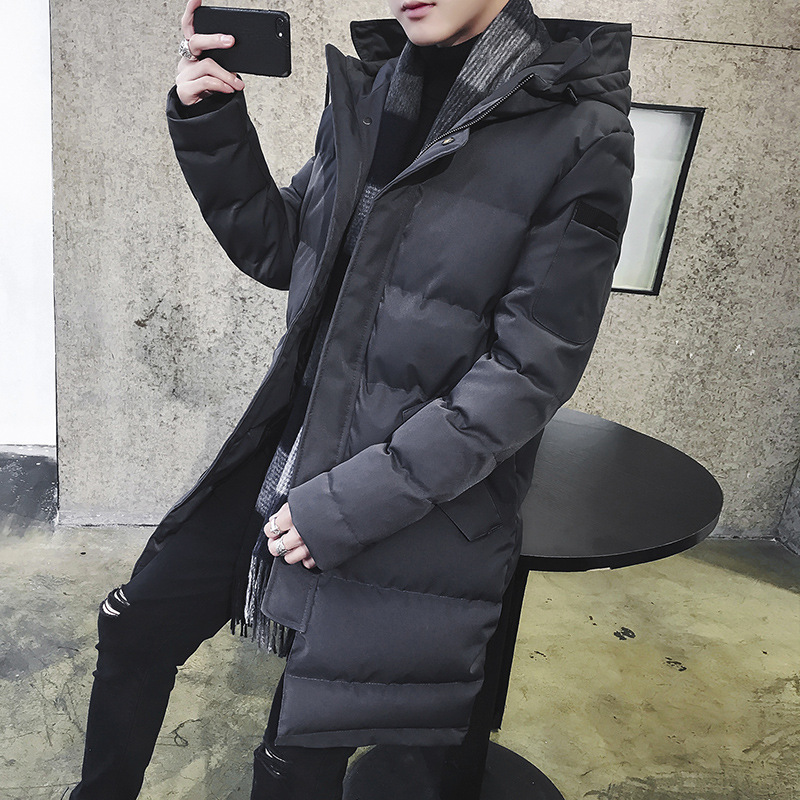 

Solid Zipper Loose Mens Winter Jackets and Coats Casual Long Coat Quilted Jacket Cotton Warm Thick Parka, Black