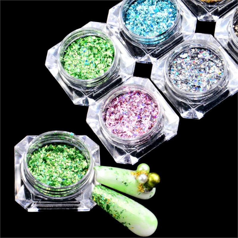

Mix Laser Holographic Flake Nail Glitter Sequins 3D Holo Broken Iridescent Flakies Manicure Gel Polish Powder Set