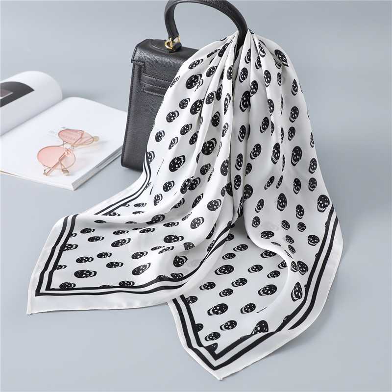 

Skull Scarf Square Silk Hairband Women Foulard Office Neck Scarves Shawls Wraps Fashion Print Female Neckerchief Bandana