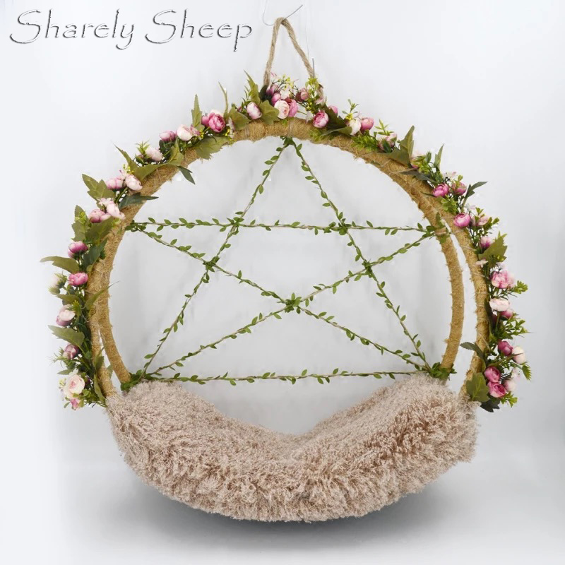 

Newborn Photography Flower Hanging Basket Props Infant Baby Girl Photo Shoot Studio Posing Vine Flower Bed foto Shooting, Small white flower