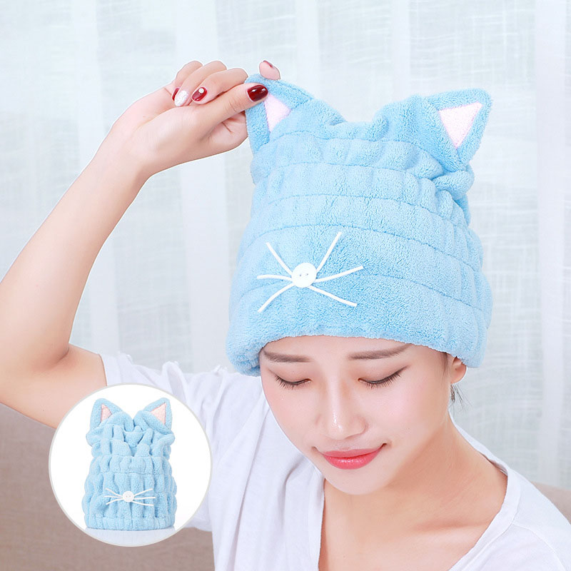 

Coral Velvet Bath Accessories Microfiber Solid Drying Towel Cat Ears Shape Cute Womens Cap Head Wrap Hats Dry Hair Hat