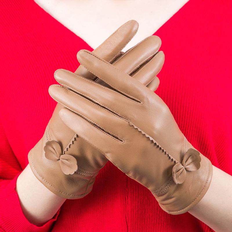 

New Women's Gloves Genuine Leather Winter Warm Fluff Woman Soft Sheepskin Real Leather Gloves High-quality Mittens