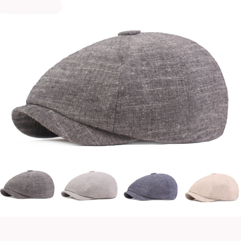 

Berets HT3159 Spring Summer Cotton Linen Cap Hat Men Women Sboy Ivy Flat Artist Painter Beret Adjustable, Dark grey