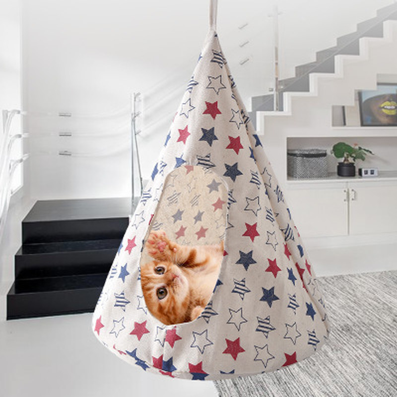 

Pet Cat Tent Hammock Cat Removable Hanging House Bed Cone Shape Breathable Linen Sponge Cage Cover Creative Pet Supplies