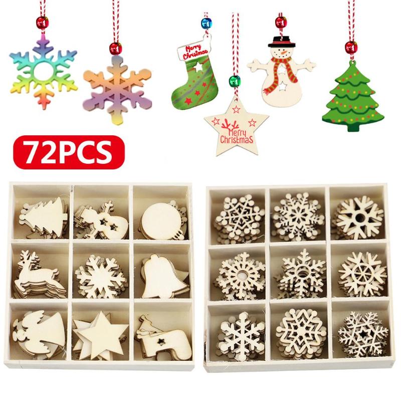 

72pcs Christmas Decoration DIY Hollow Wood Chips Christmas Tree Hanging Ornaments Children Creative DIY Gift For
