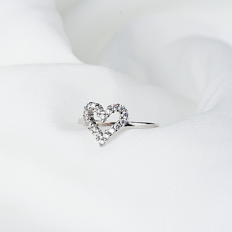 

High Quality Tibetan Silver High Quality Hollow Heart Pave CZ Stones Opening Ring Sizable For Women Girl Wife Birthday Present