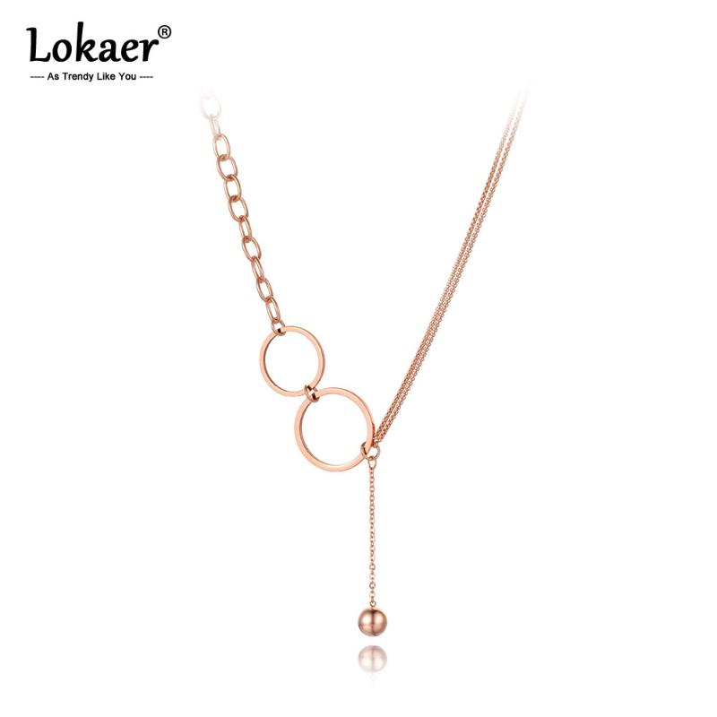 

Lokaer Bohemia Design Stainless Steel Circle Choker Necklaces Jewelry Trendy Rose Gold Ball Pendant Necklace For Women N20025