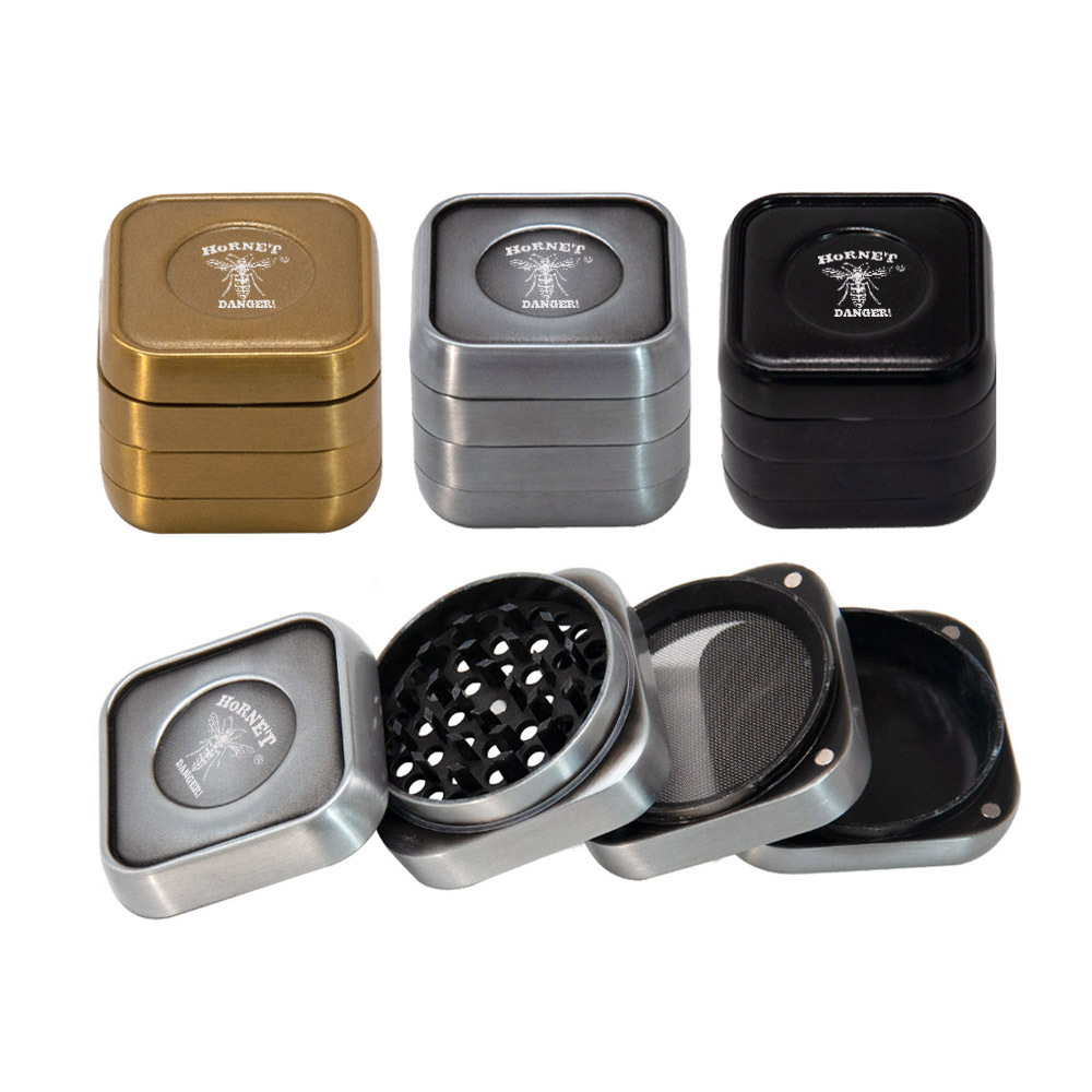 

Hornet High Quality Four-Layer Zinc Alloy Smoking Grinder 63mm Square Shape With Logo Grinder Tobacco Smoking Acc