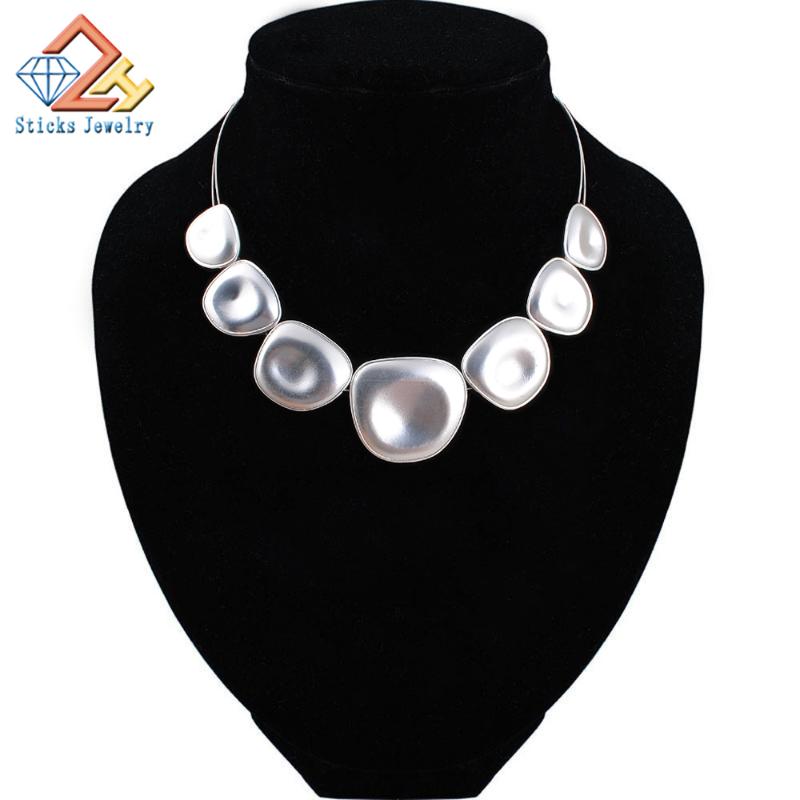 

Classic Matte Silver Plated Pendant Necklace 7 Irregular Bib Necklace Accessories Women Men Free Shipping