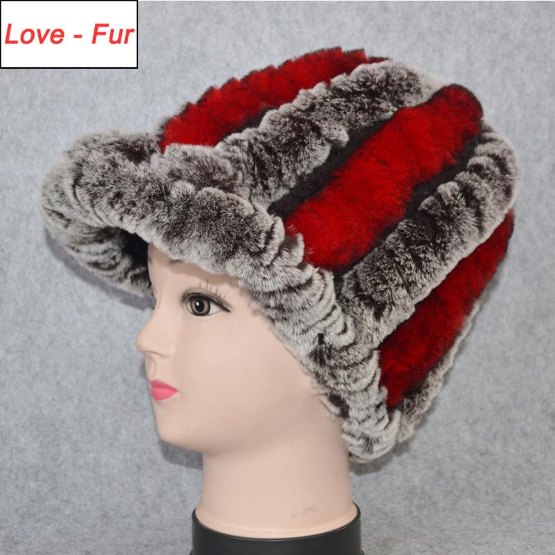 

Russia Real Rex Fur Hat Women Winter Knitted Real Natural Rex Fur Caps Brand Lady Warm Casual Beanies Hat, Coffee red