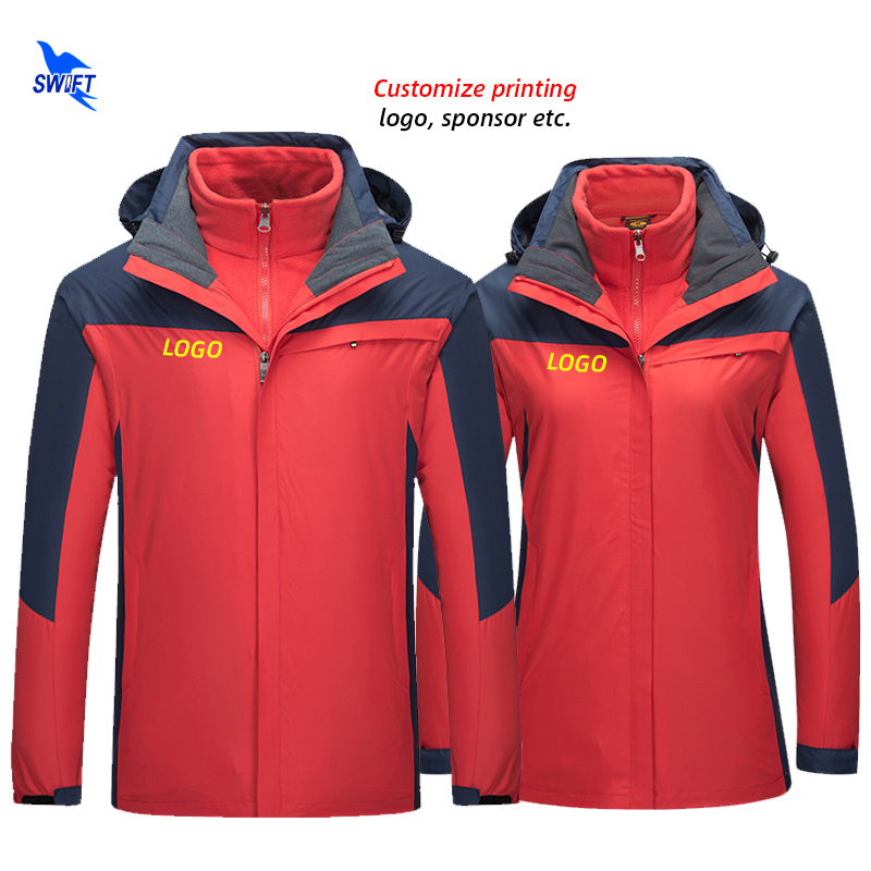 

Men Women 2 In 1 Removable Fleece Liner Hiking Jacket Winter Windproof Waterproof Outdoor Skiing Hooded Coat Customize, Women red