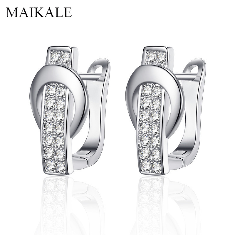 

MAIKALE Luxury Cubic Zirconia Stud Earrings for Women Geometricgold Silver Color Ear Studs Wedding Party Jewelry Gifts for Girls