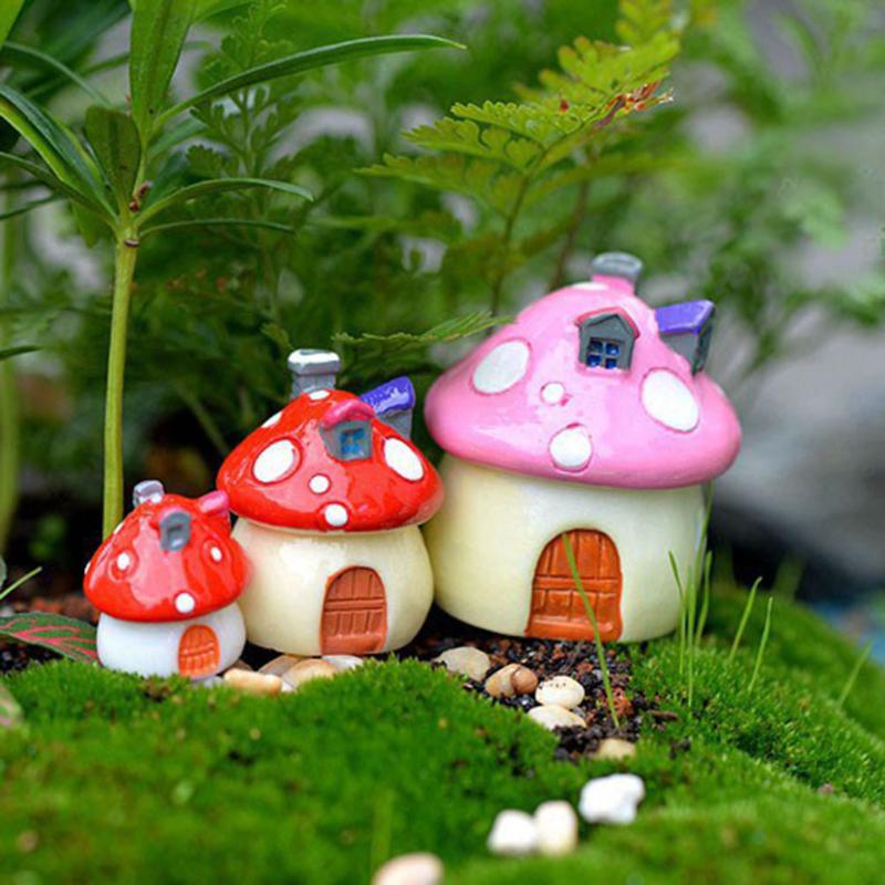 

3 Size Mini Resin Mushroom House Miniatures Artificial Garden Fairy Ornament Micro Crafts Decorations For Home