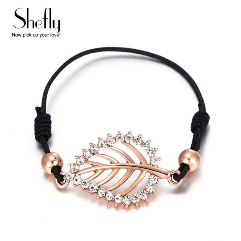

Rhinestone Leaf Charm Bracelet Female Black String Adjustable Bracelets for Women Statement Jewelry Accessories Dropshiping