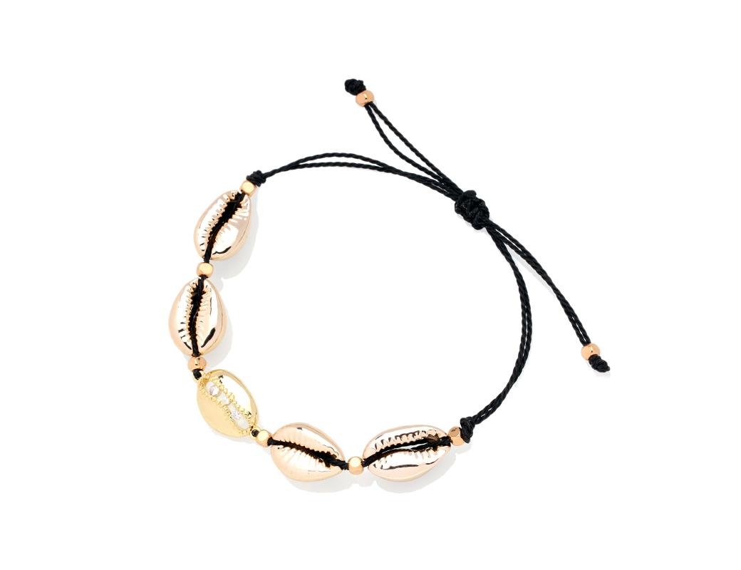 

Cowrie Seashell Waxed String Sparkling CZ Crystal Adjustable Bracelet Women Men Copper Zircon Shells Charm Black Thread jewelry