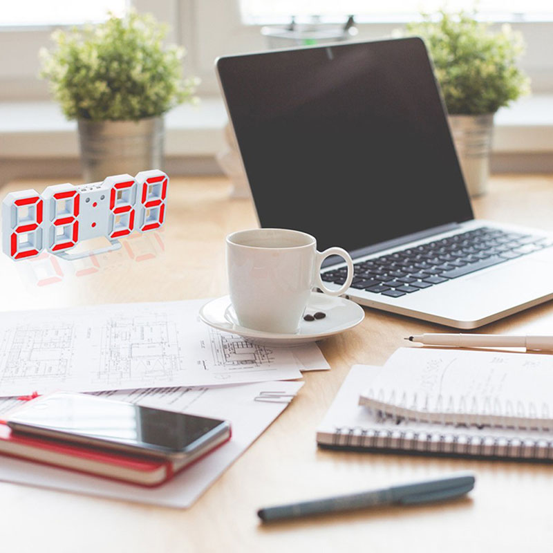 

3D LED USB Alarm Clock Table Wall Clock Digital Snooze Night Alarm 24/12 Hours Display