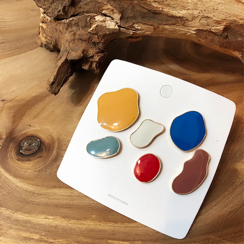 

Japan Korean Vintage Colorful Irregular Stud Earrings 6pcs/set For Women Girl Drop Glaze Brincos Elegant Jewelry Gifts