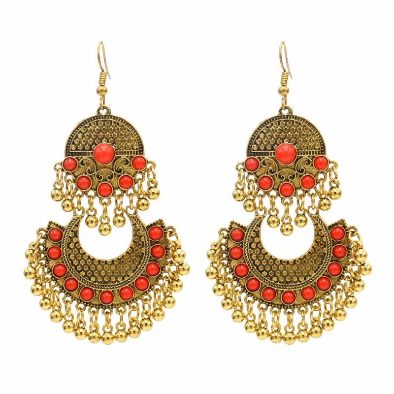 

Ethnic Turkish Style Jhumka Resin Beaded Statement Long Earrings for Women Boho Party Gypsy Thailand Jewelry