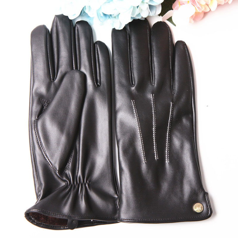 

New Women's Gloves Autumn Winter Thermal PU Gloves Female Fashion Black Plush Lined Faux Sheepskin Leather Driving PL017