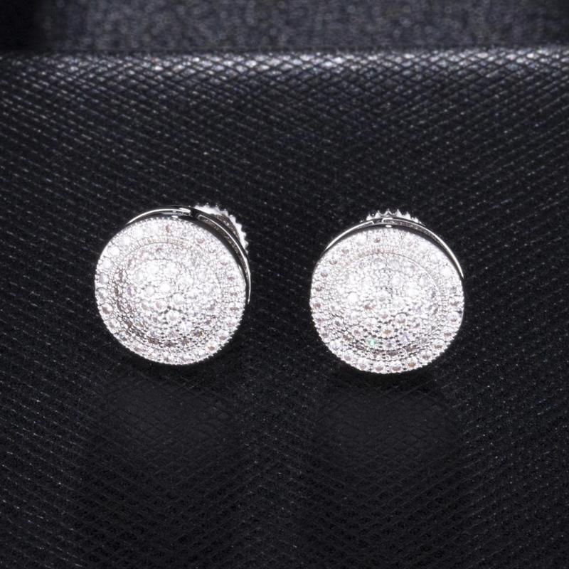 

Hip Hop + Cubic Zirconia Bling Iced Out Round Stud Earrings Gold Silver Color for Men Women Rapper Personality Jewelry