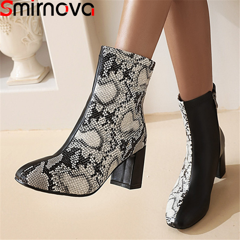 

Smirnova 2020 Women boots thick high heels square toe ladies shoes autumn winter fashion mixed colors ankle boots, Black