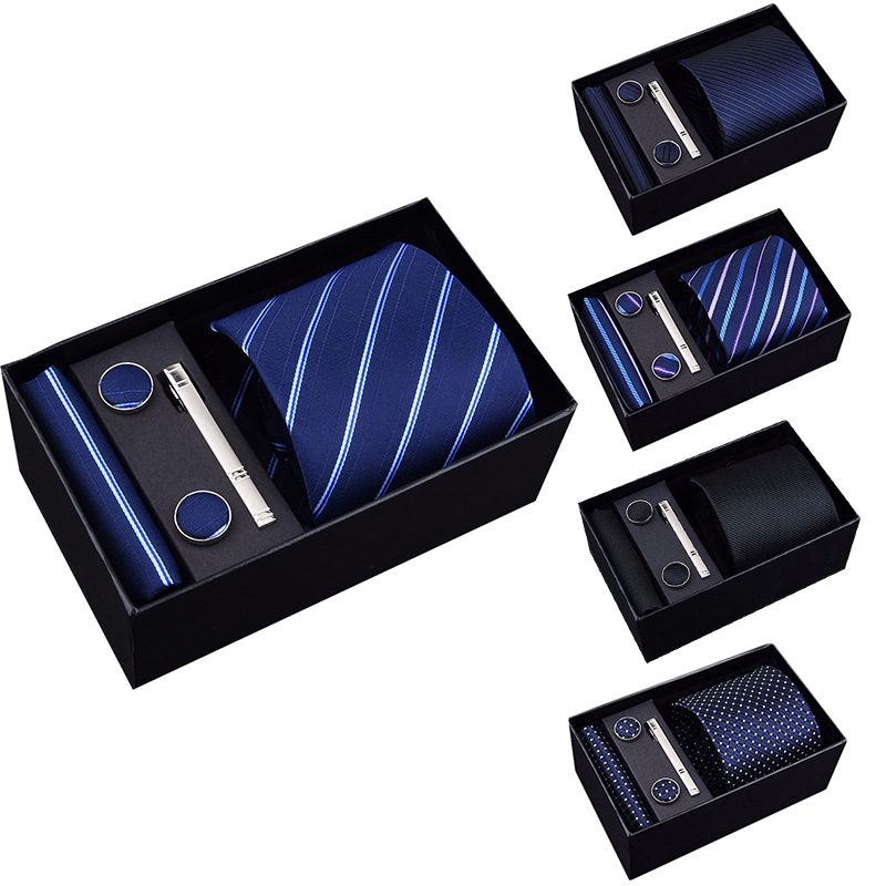 

Men`s Tie Jacquard Woven 8cm 100% Silk Necktie Hanky Cufflinks&clips Sets For Formal Wedding Business Party Gift Box Packing