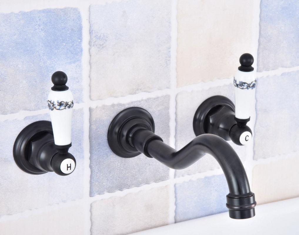 

Black Oil Rubbed Bronze Widespread Wall-Mounted Tub 3 Holes Dual Handles Kitchen Bathroom Tub Sink Basin Faucet Mixer Tap asf496