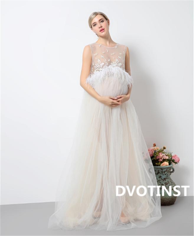 

Dvotinst Photography Props Maternity Dresses for Photo Shoot Pregnancy Dress Pregnant White Lace Perspective Elegant Studio Prop