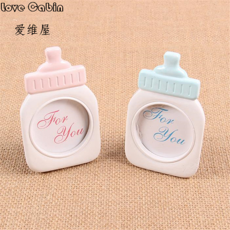 

Decorative Blue/Pink Baby Bottle Shape Photo Frame Home Decor Baby Shower Creative Gift 12pcs