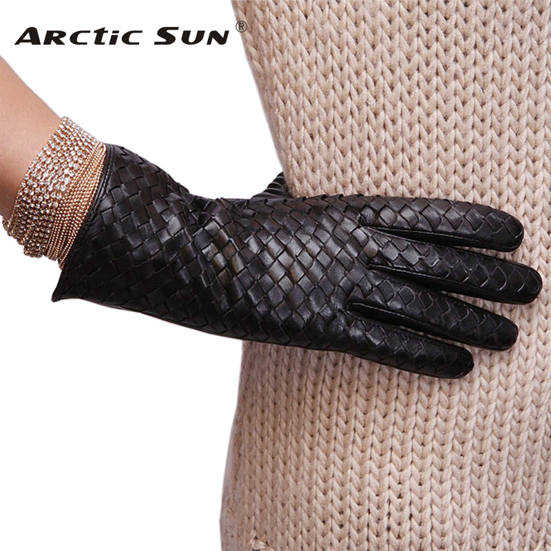 

New 2020 Sale Women Gloves Fashion Weaving Suede Genuine Leather Winter Glove Warm Wrist Solid Sheepskin Free Shipping L118NN
