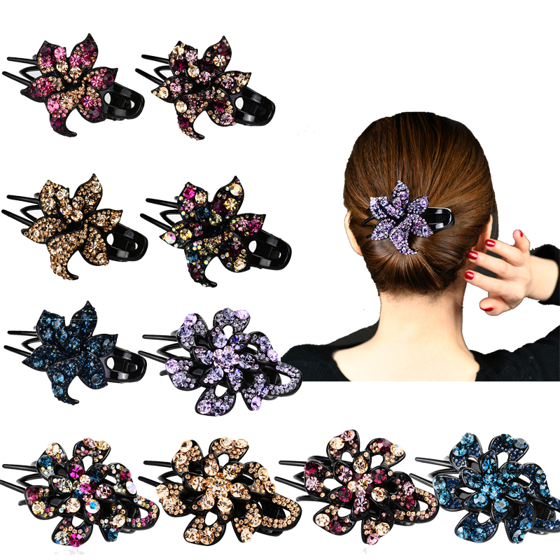 

Women Hair Claw Clamps Crystal Three Tooth Chuck Duckbill Hair Clip Female Hairpin Accessories Fashion Rhinestone Headdress