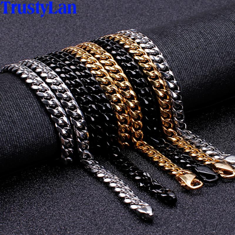 

9MM Wide Polished Stainless Steel Cuban Link Curb Chain Bracelet Man Long Necklace For Men Him Luxury Gold Black Male Jewelry