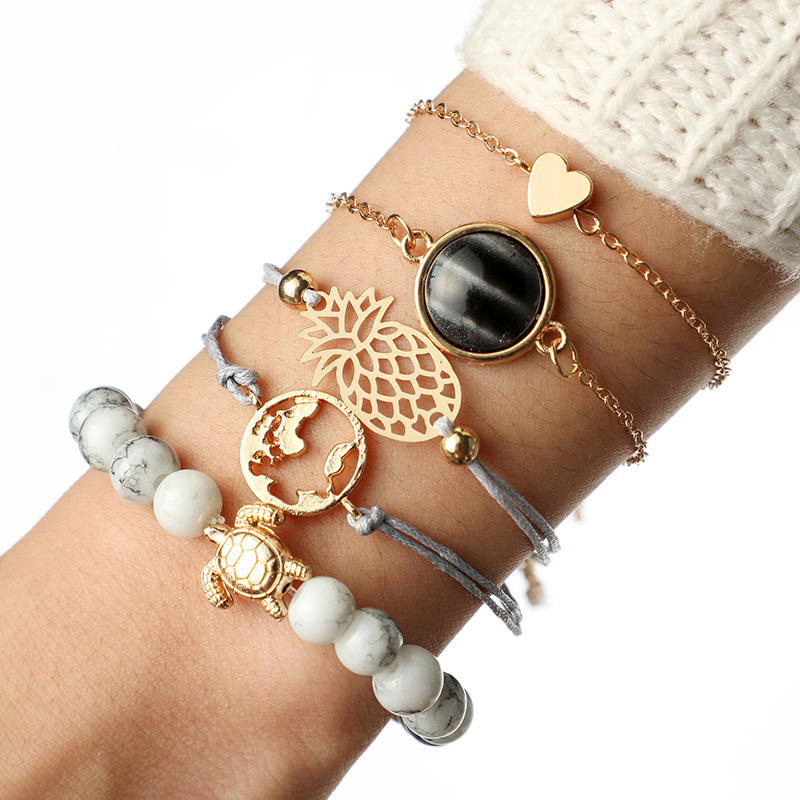 

5 Pcs/ Set Bohemian Map Turtle Love Charm Bracelets Bangles For Women Fashion Strand Bracelets Sets Jewelry Gift