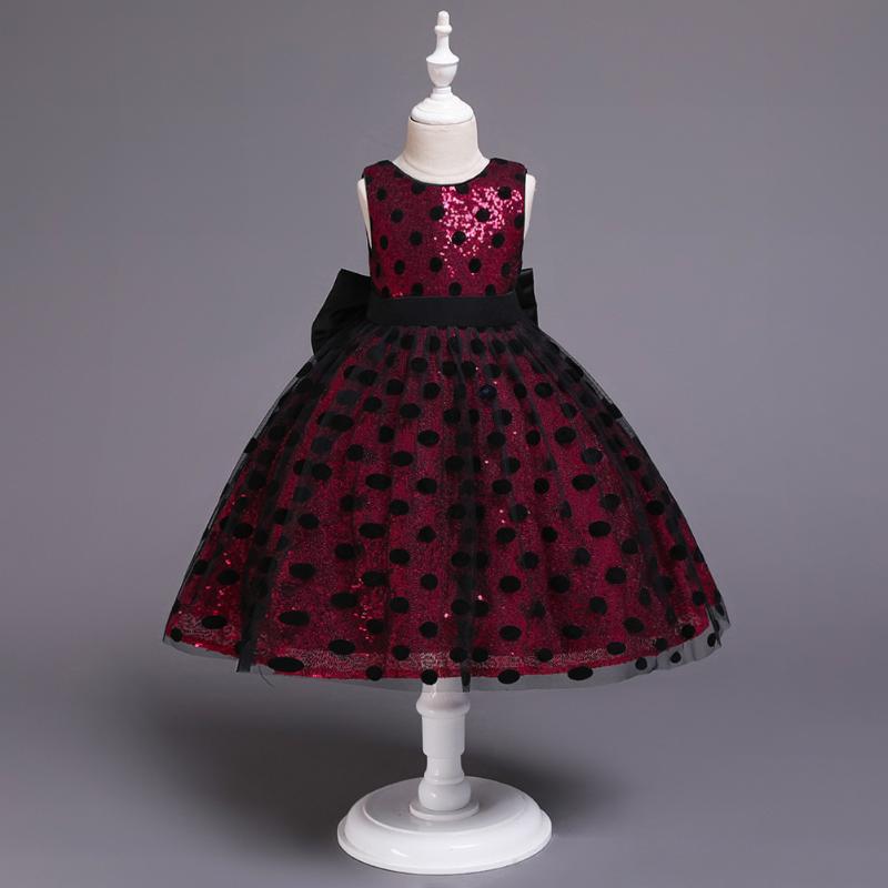 

1-6 Yrs Flower Girl Dress Children's Sequin Dress Girls New Polka Dot Big Bow Princess Pettiskirt Princess, Pink