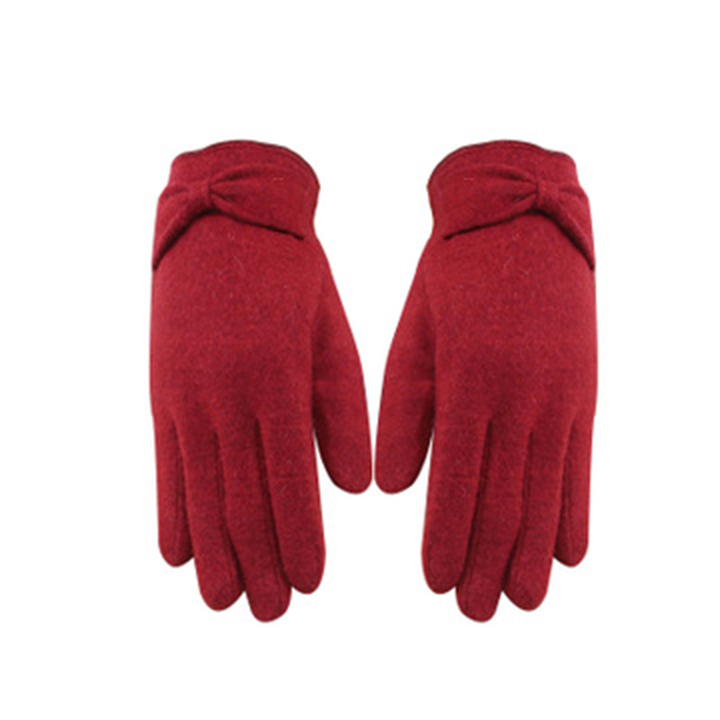 

Winter touch screen mittens Women Warm Cashmere Daisy Embroidery Wool Knit Gloves Female Bow Wrist Thick Driving Mittens E94