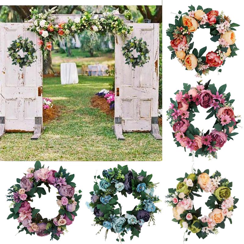 

Simulation Peony Flower Wreath Rattan Indoor Outdoor Hanging Wedding Venue Decor