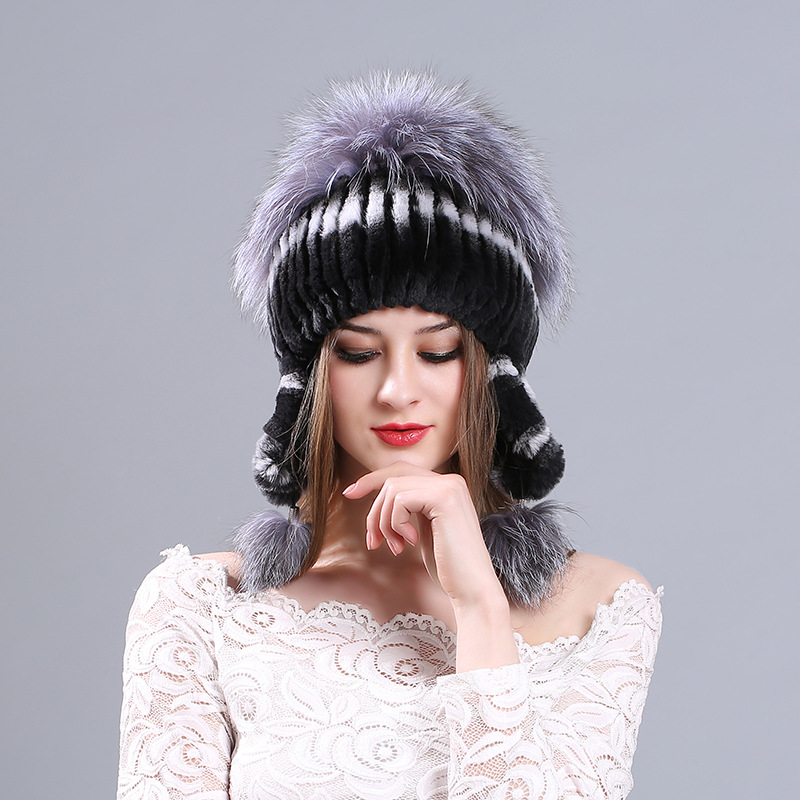 

Winter new style earmuffs for cold and warm hand crochet knitting ladies rex fur