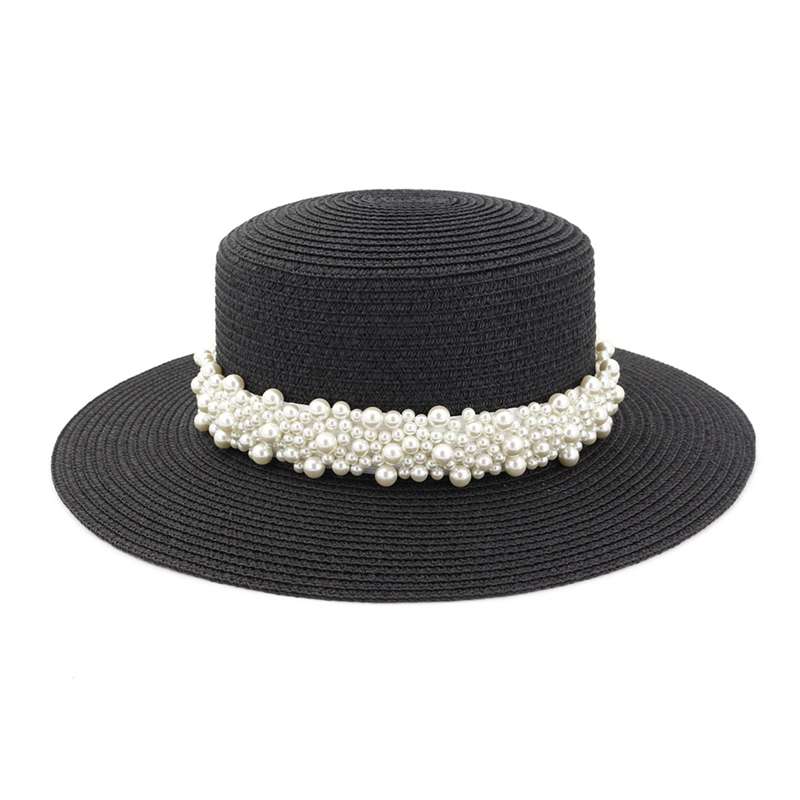 

WZCX 2020 Fashion New Korean Version Pearl Flat Top Straw Hat Casual Tide Solid Color Summer Beach Hat Women'S Cap, 03