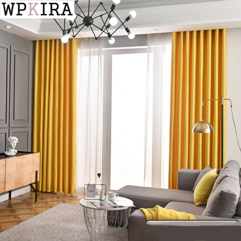 

Modern Drape Yellow Curtain for Living Room Soild Cloth Curtain for Bedroom Window Linen Shade Fabric Blinds S496#40, White tulle