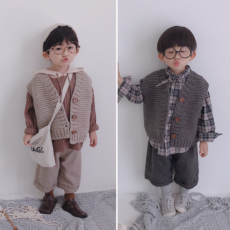 

Autumn winter baby boys fashion waistcoat Korean style sleeveless sweaters infant kids casual sweater cardigans all-match clothes, Gray