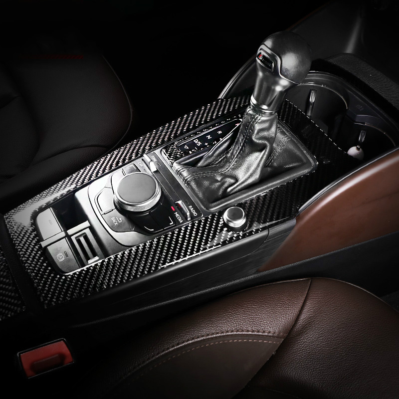 Car Interior Carbon Fiber Gear Shift Panel Buttons Armrest Box Auto Stickers for Audi A3 S3 Car Styling Accessories-image-585212944