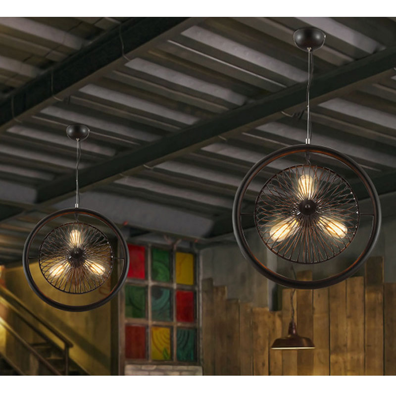 

Nordic loft personalized fan three head chandelier creative retro Tieyi western restaurant coffee shop bar decorative lighting