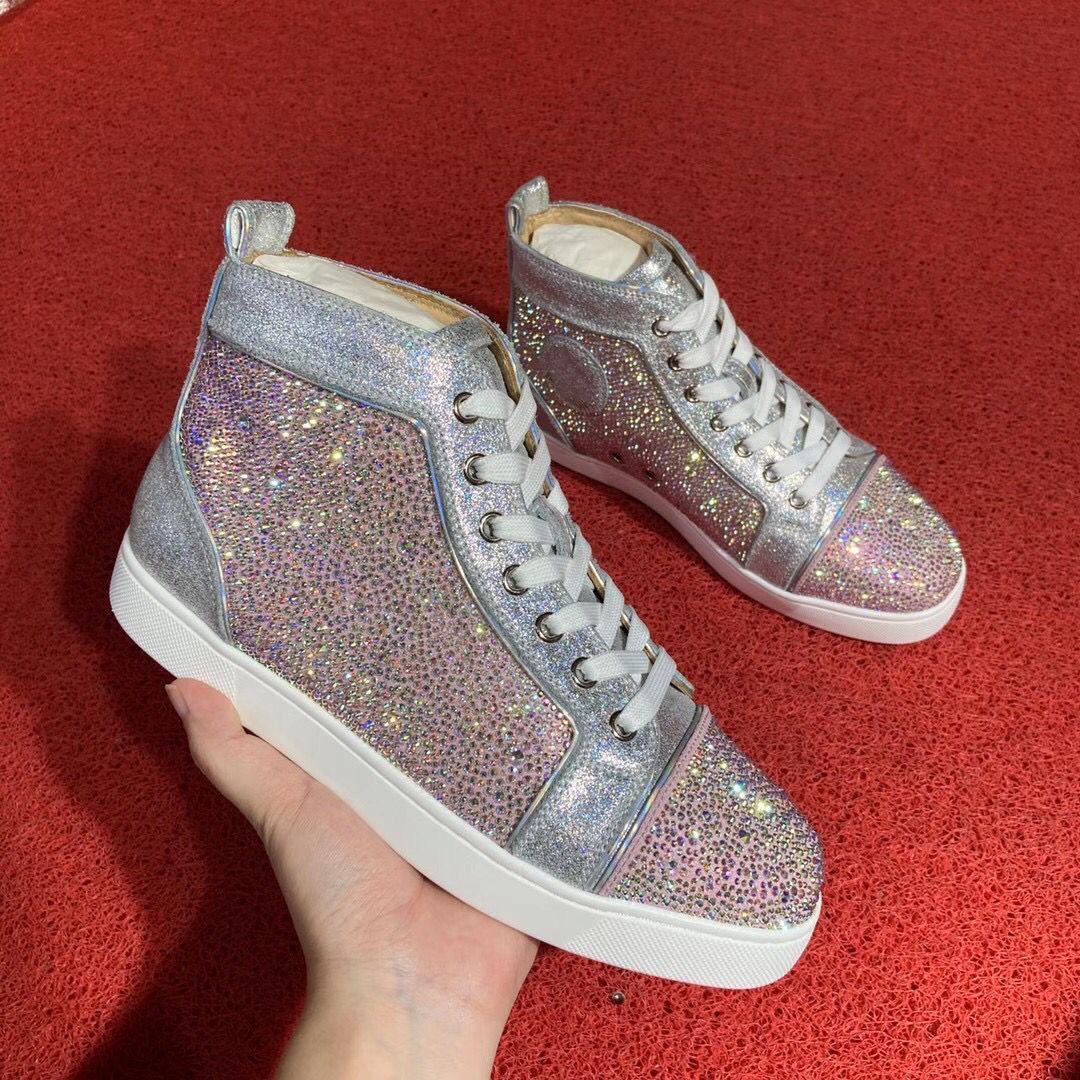

Popular Strass High-top Red Bottom Sneakers For Men Women Walking Rhinestone Casual Walking Party Wedding Outdoor Trainers EU35-47