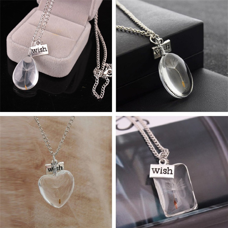 

DoreenBeads Fashion Necklace For Women Lampwork Glass Necklace Silver Color Transparent Clear Oval Dandelion 50cm long, 1PC