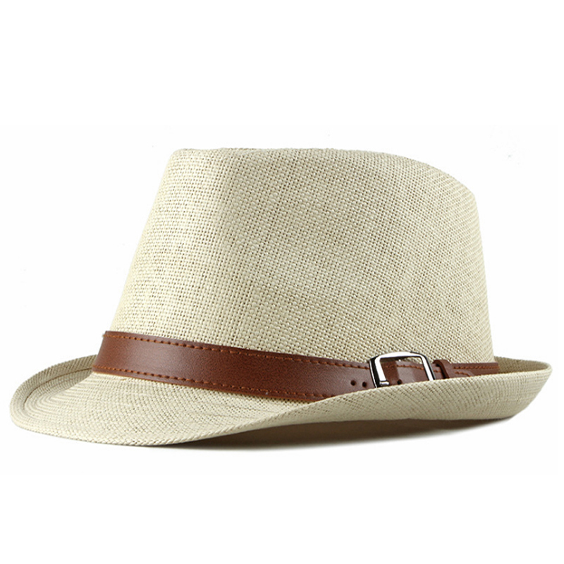 

New Style Summer Men's Straw Hats Fashion Women Outdoor Bowler Hat Solid Color Bucket Caps Gentleman Jazz Sun Hat For Wholesale, Beige