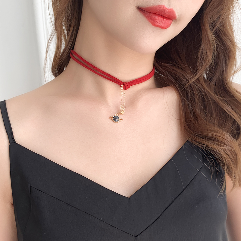 

New Simple Black Velvet Leather Geometric Circle Planet Earth Star Pendants False Collar Chokers Necklace Women Jewelry Gift
