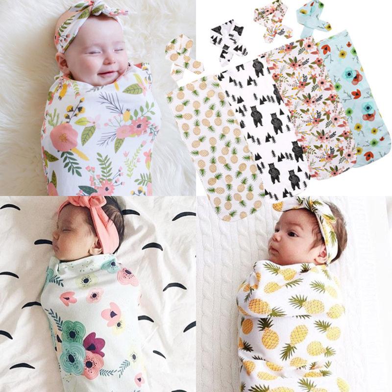 

Newborn Infant Baby Swaddle Blanket Sleeping Swaddle Muslin Wrap Headband Set Costume For Girls Boys Baby Infantil Wrap Clothes